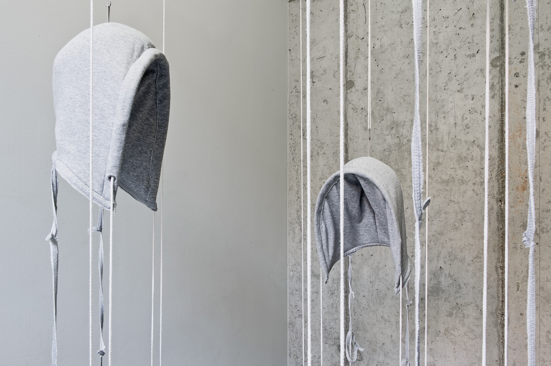 Detail Private Architecture (Dudes), 2013, textile, wood, steel, sneaker, laces, photo Jan Windszus